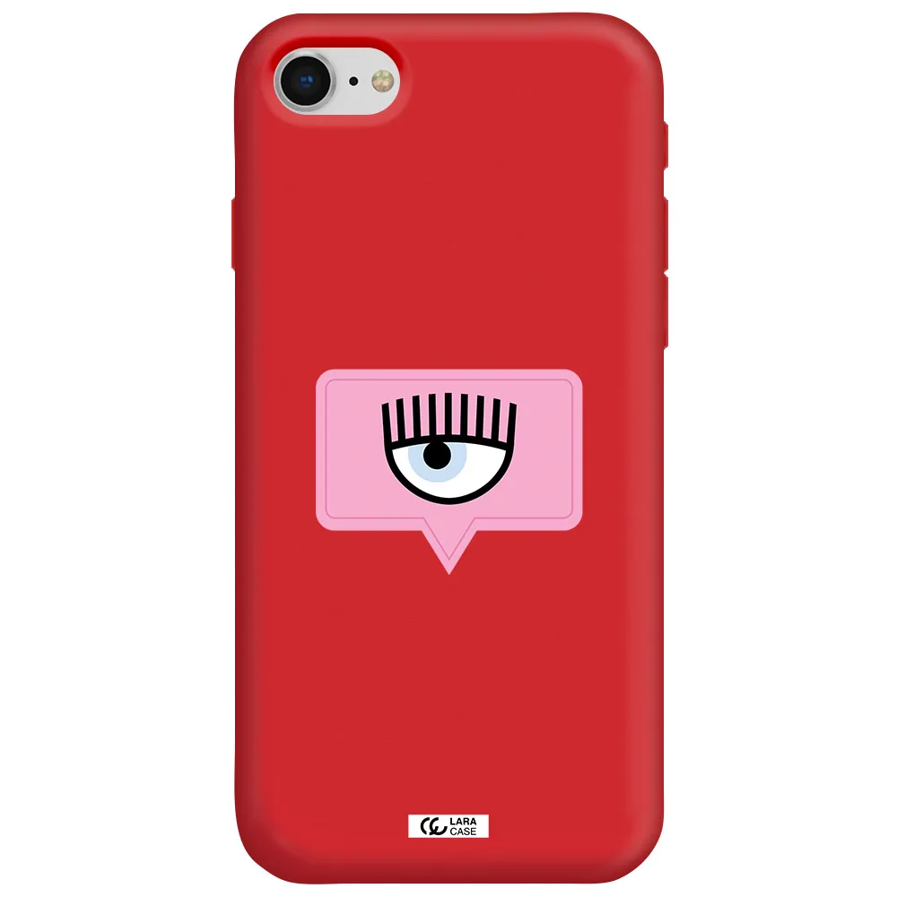 a pink chat bubble with eye and eyelashes Apple iPhone se 2020 Silicone Imperial Red Case