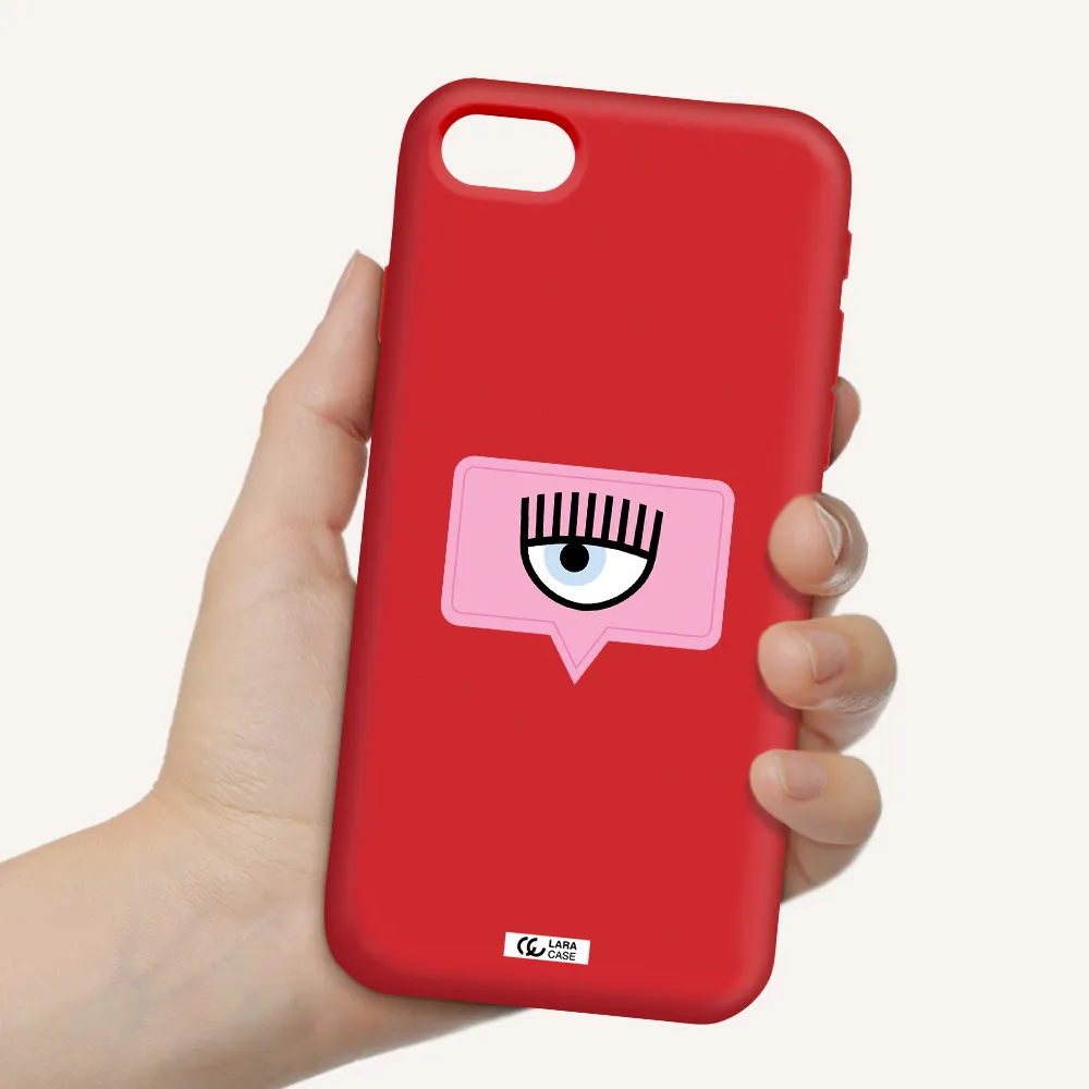 a pink chat bubble with eye and eyelashes Apple iPhone se 2020 Silicone Imperial Red Case