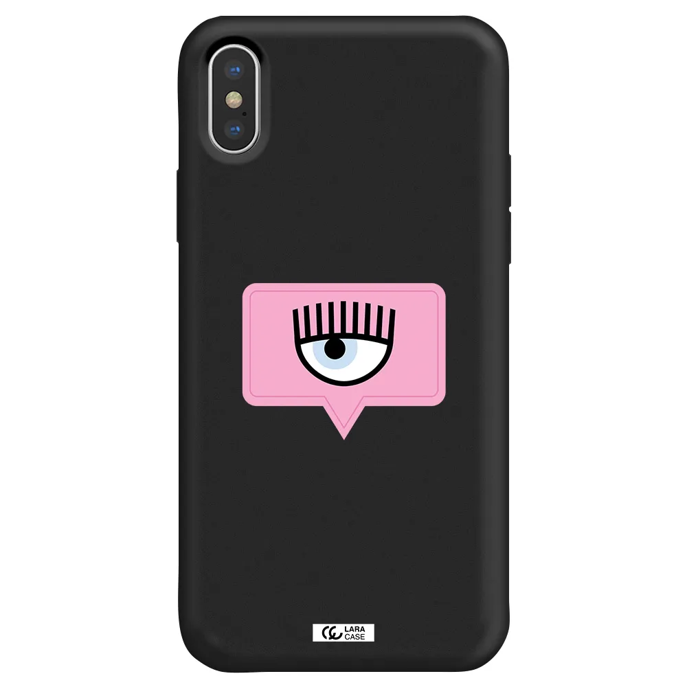 a pink chat bubble with eye and eyelashes Apple iPhone X Silicone black Case