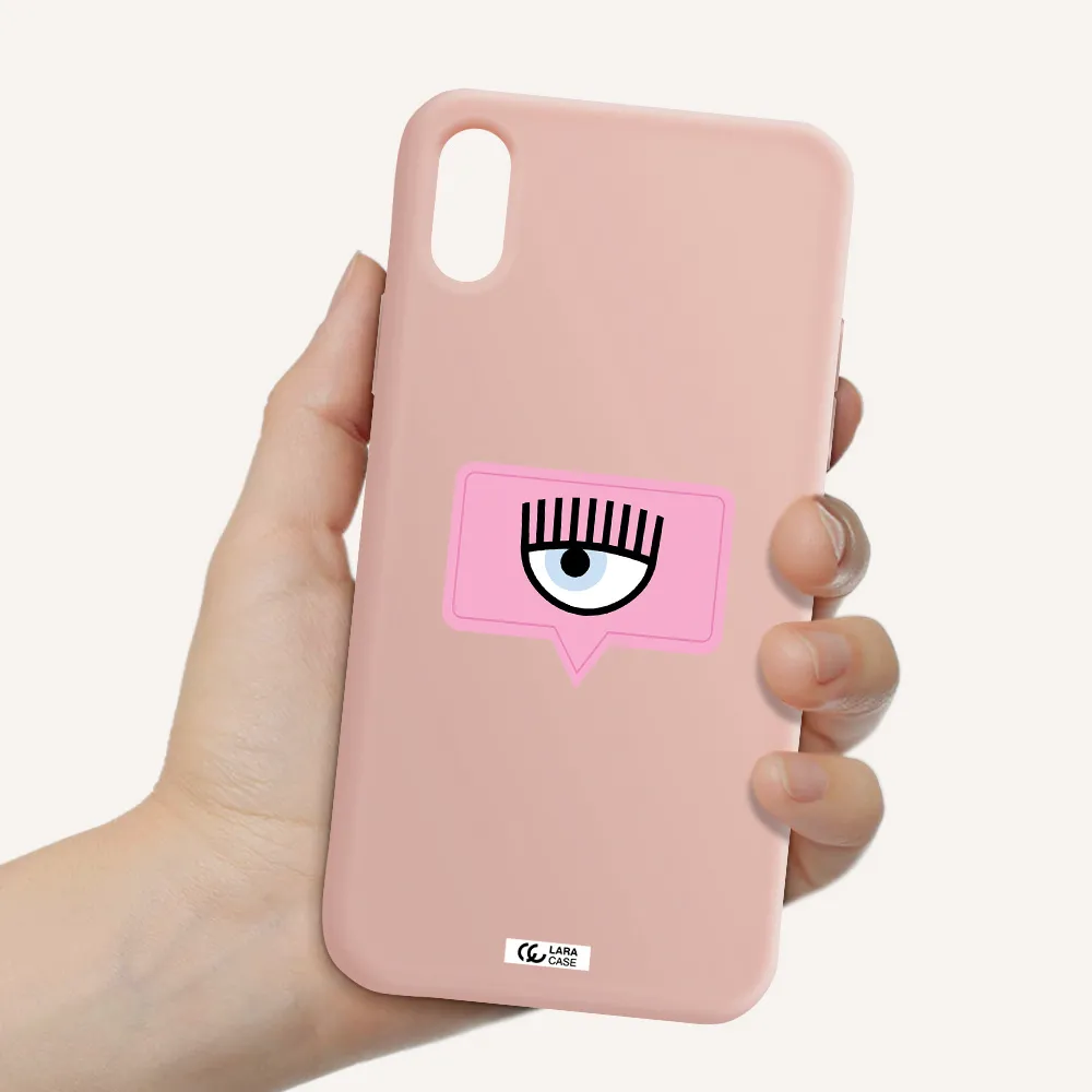 a pink chat bubble with eye and eyelashes Apple iPhone X Silicone pastel pink Case