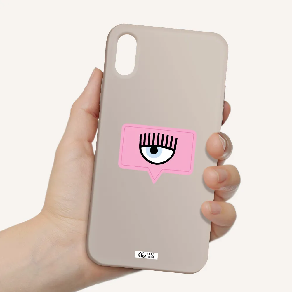 a pink chat bubble with eye and eyelashes Apple iPhone X Silicone Stone Case