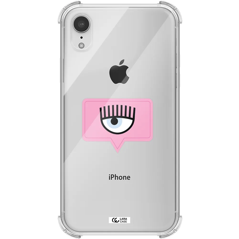 a pink chat bubble with eye and eyelashes Apple iPhone XR Clear PC Case