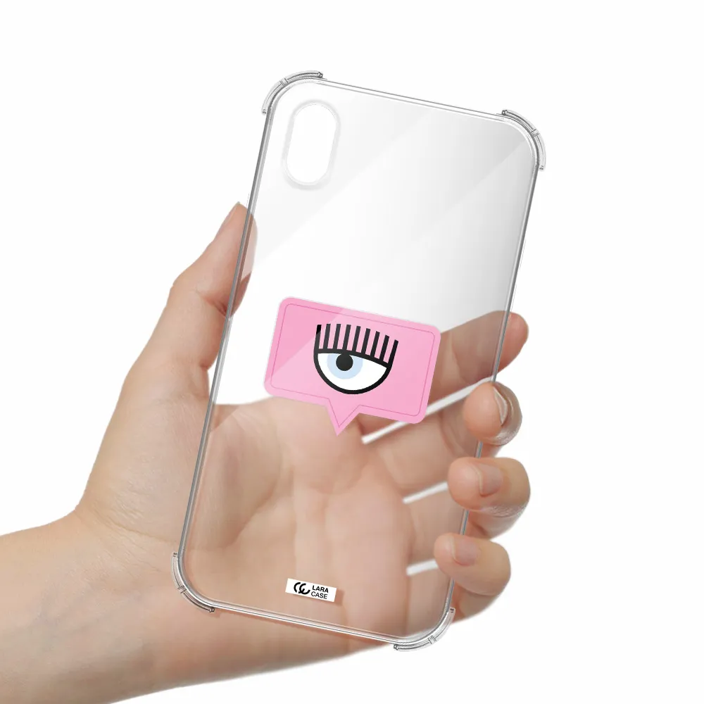 a pink chat bubble with eye and eyelashes Apple iPhone XR Clear PC Case