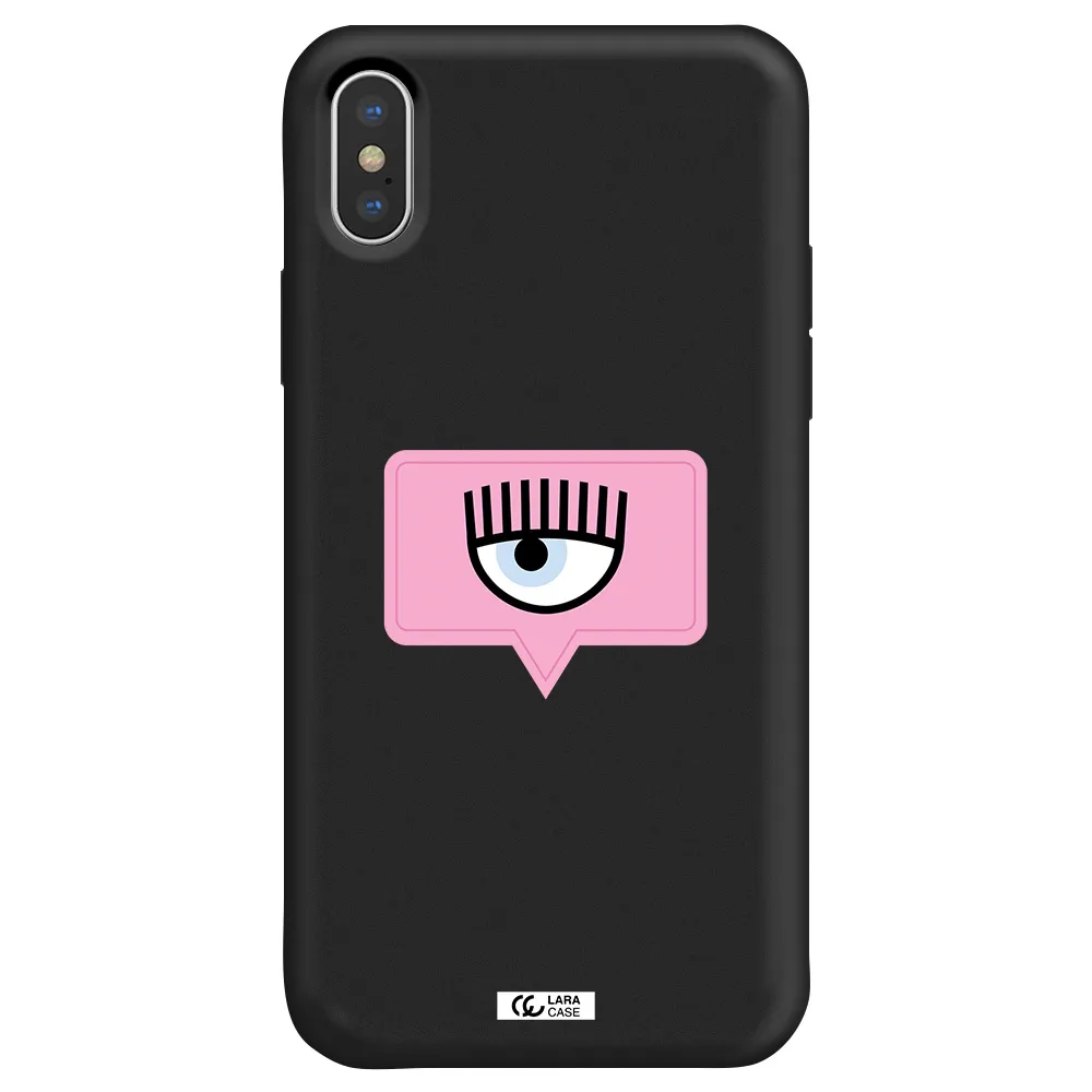 a pink chat bubble with eye and eyelashes Apple iPhone XS Silicone black Case