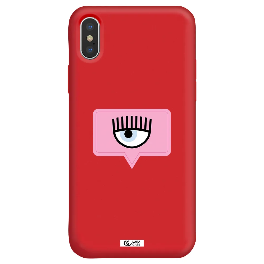a pink chat bubble with eye and eyelashes Apple iPhone XS Silicone Imperial Red Case
