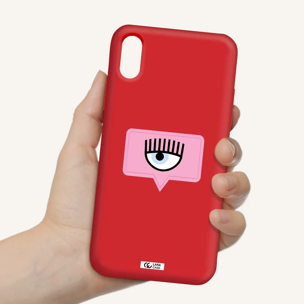 a pink chat bubble with eye and eyelashes Apple iPhone XS Silicone Imperial Red Case