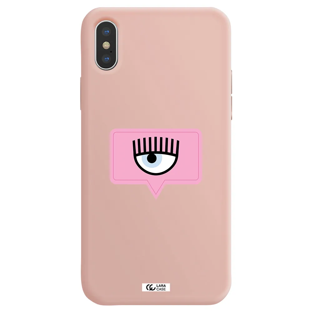 a pink chat bubble with eye and eyelashes Apple iPhone XS Silicone pastel pink Case
