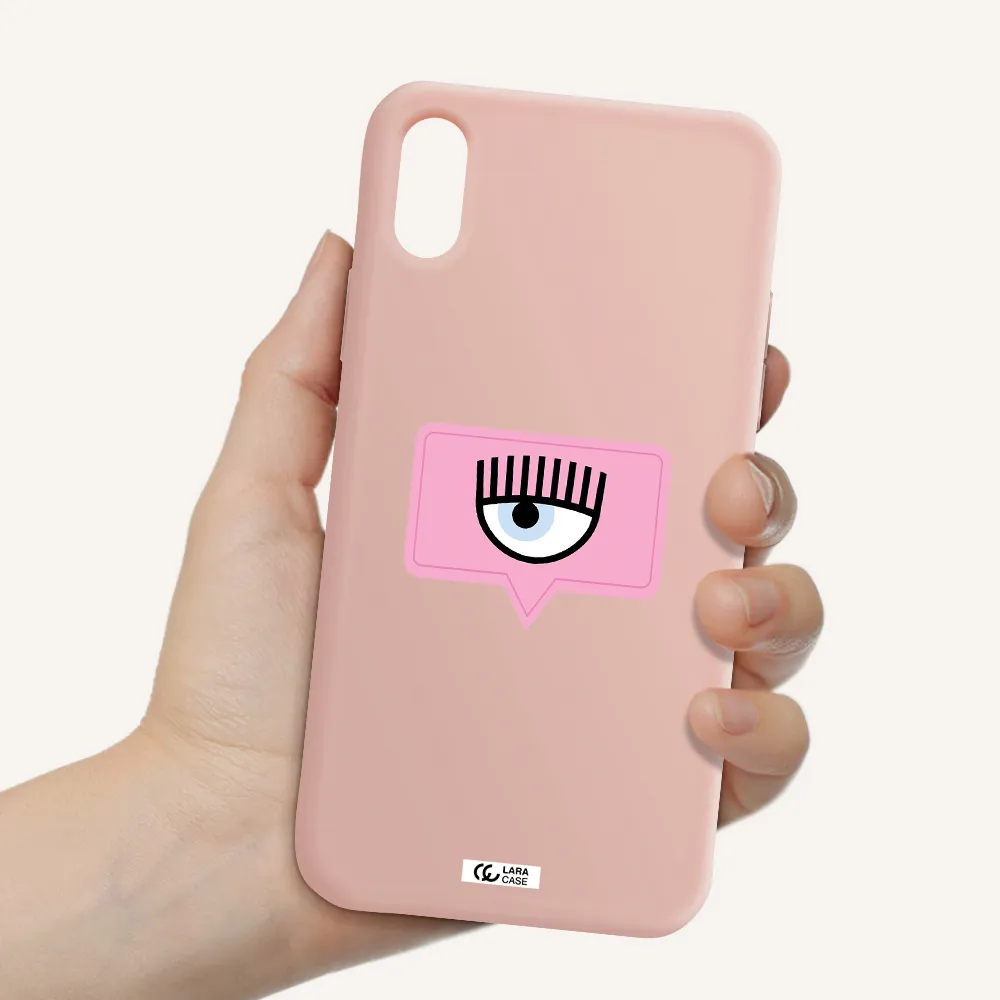 a pink chat bubble with eye and eyelashes Apple iPhone XS Silicone pastel pink Case