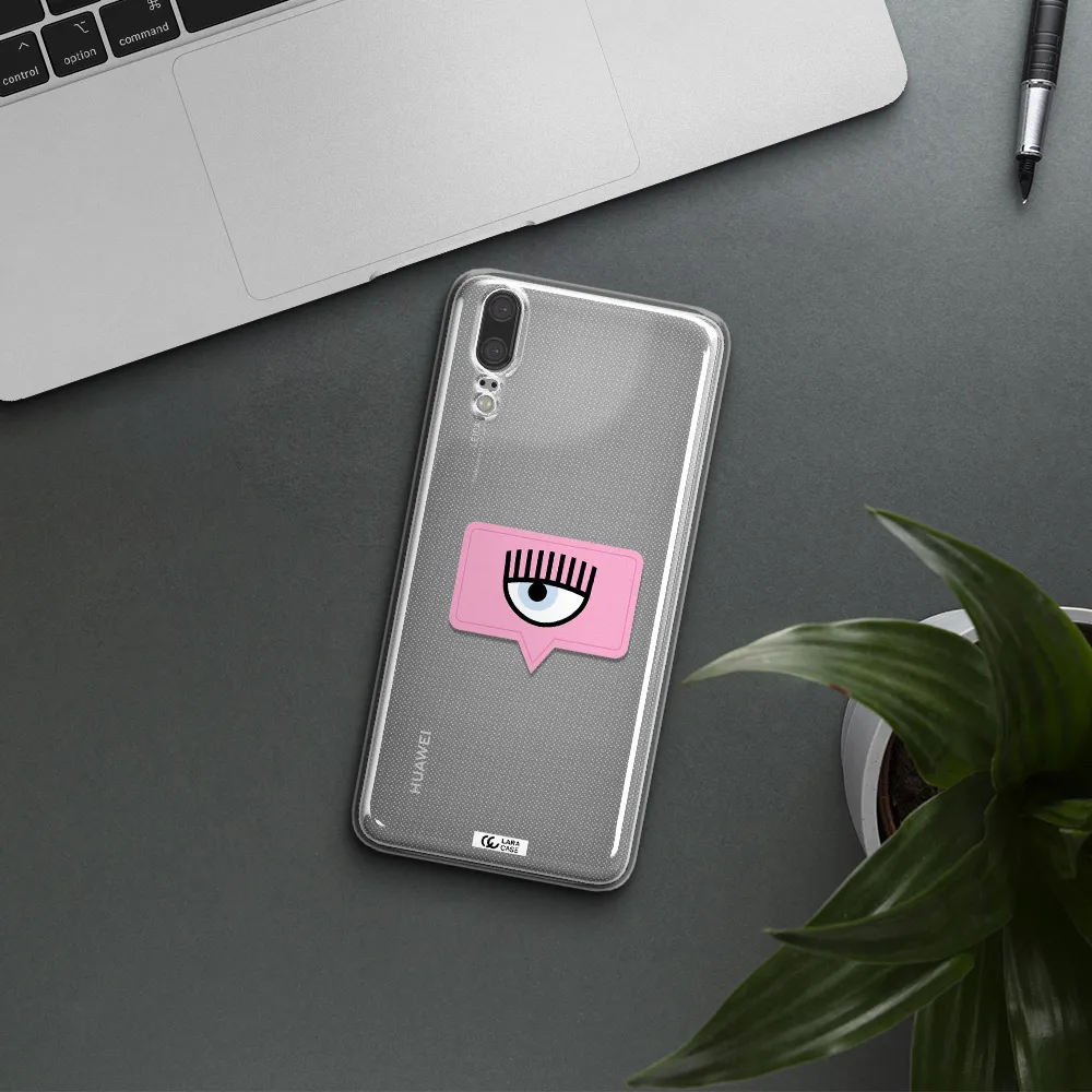 A Pink Chat Bubble With Eye And Eyelashes Huawei P20 Clear Tpu Case