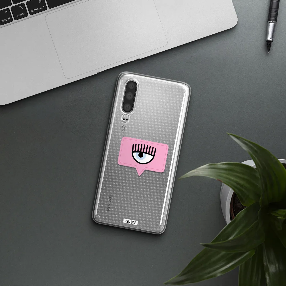 A Pink Chat Bubble With Eye And Eyelashes Huawei P30 Clear Tpu Case