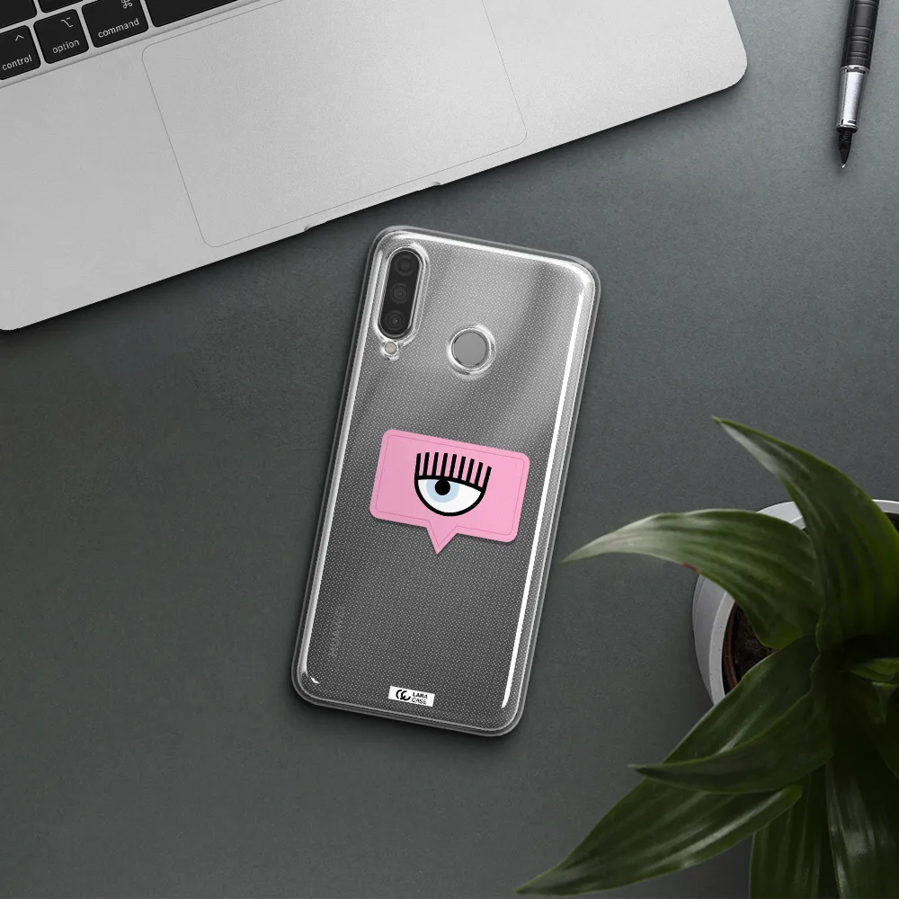 A Pink Chat Bubble With Eye And Eyelashes Huawei P30 Lite Clear Tpu Case