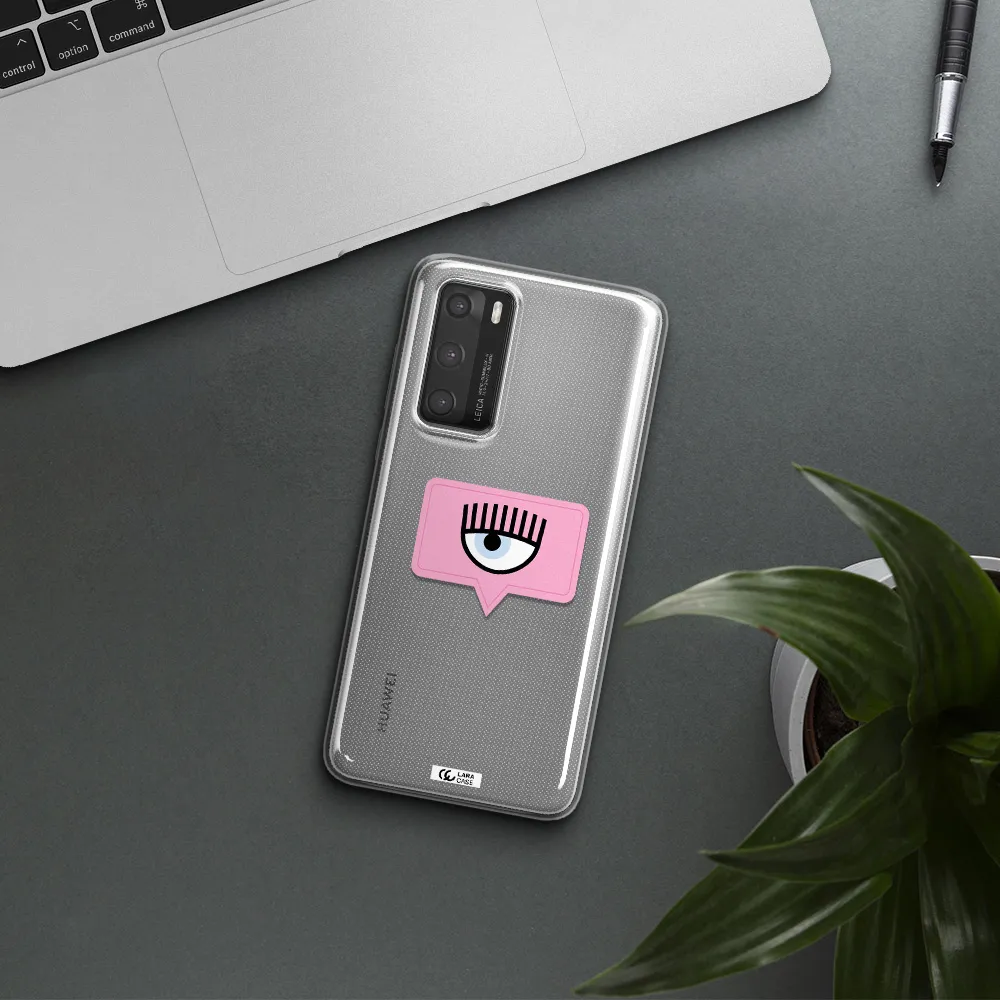 A Pink Chat Bubble With Eye And Eyelashes Huawei P40 Clear Tpu Case