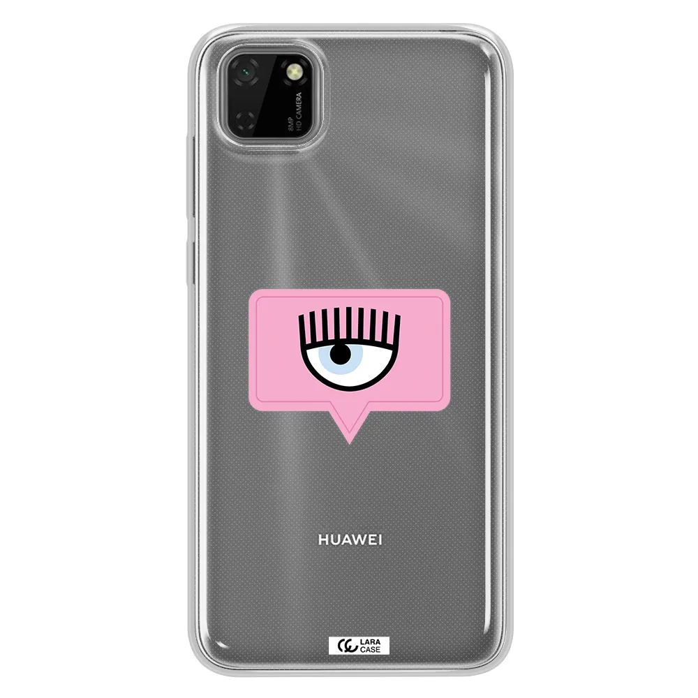 A Pink Chat Bubble With Eye And Eyelashes Huawei Y5P Clear Tpu Case