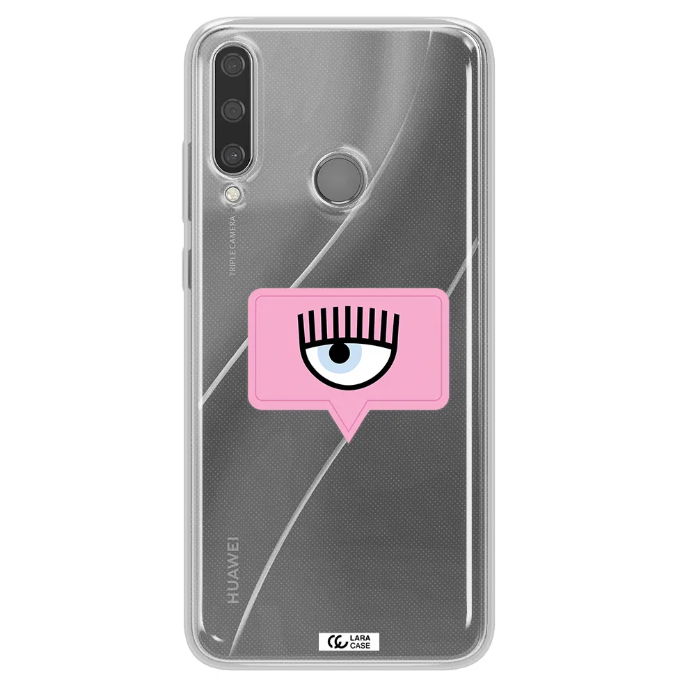 A Pink Chat Bubble With Eye And Eyelashes Huawei Y6P Clear Tpu Case
