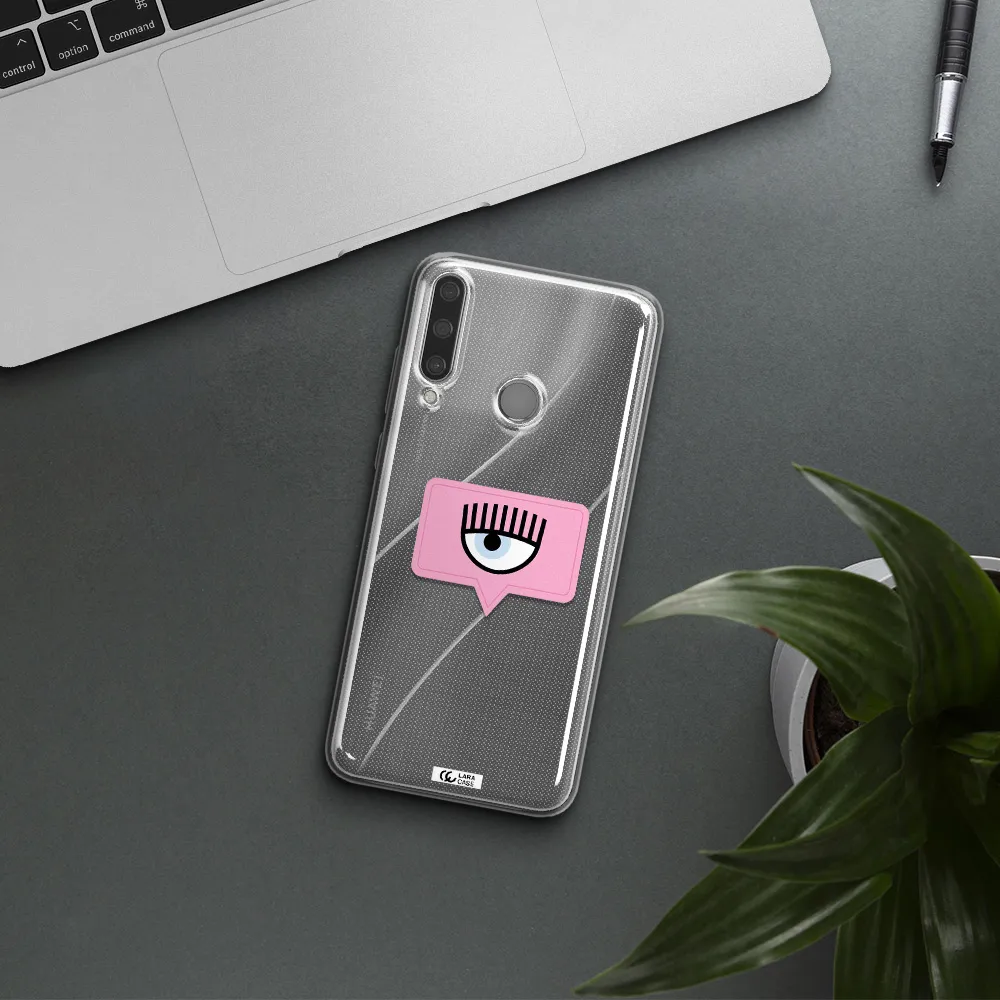 A Pink Chat Bubble With Eye And Eyelashes Huawei Y6P Clear Tpu Case