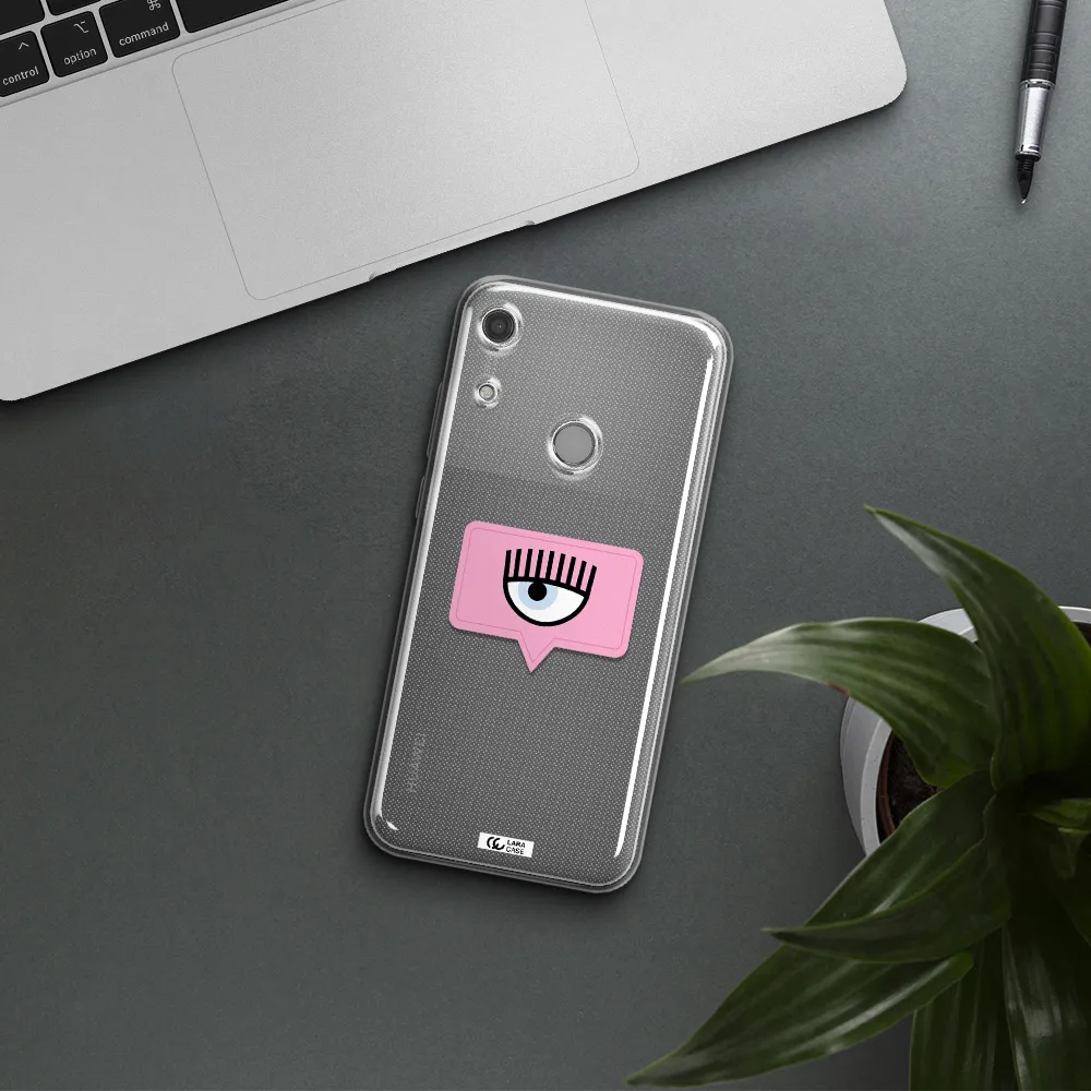 A Pink Chat Bubble With Eye And Eyelashes Huawei Y6S Clear Tpu Case