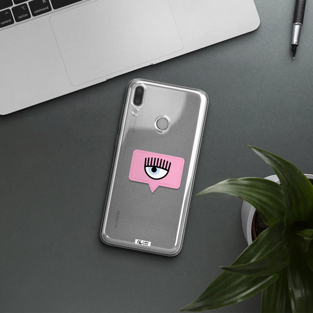 A Pink Chat Bubble With Eye And Eyelashes Huawei Y9 2019 Clear Tpu Case