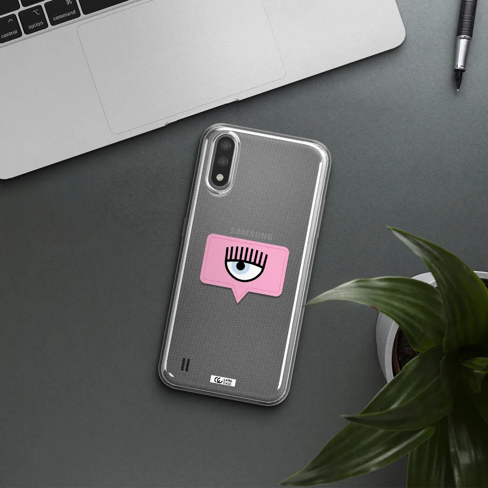 A Pink Chat Bubble With Eye And Eyelashes Samsung A01 Clear Tpu Case