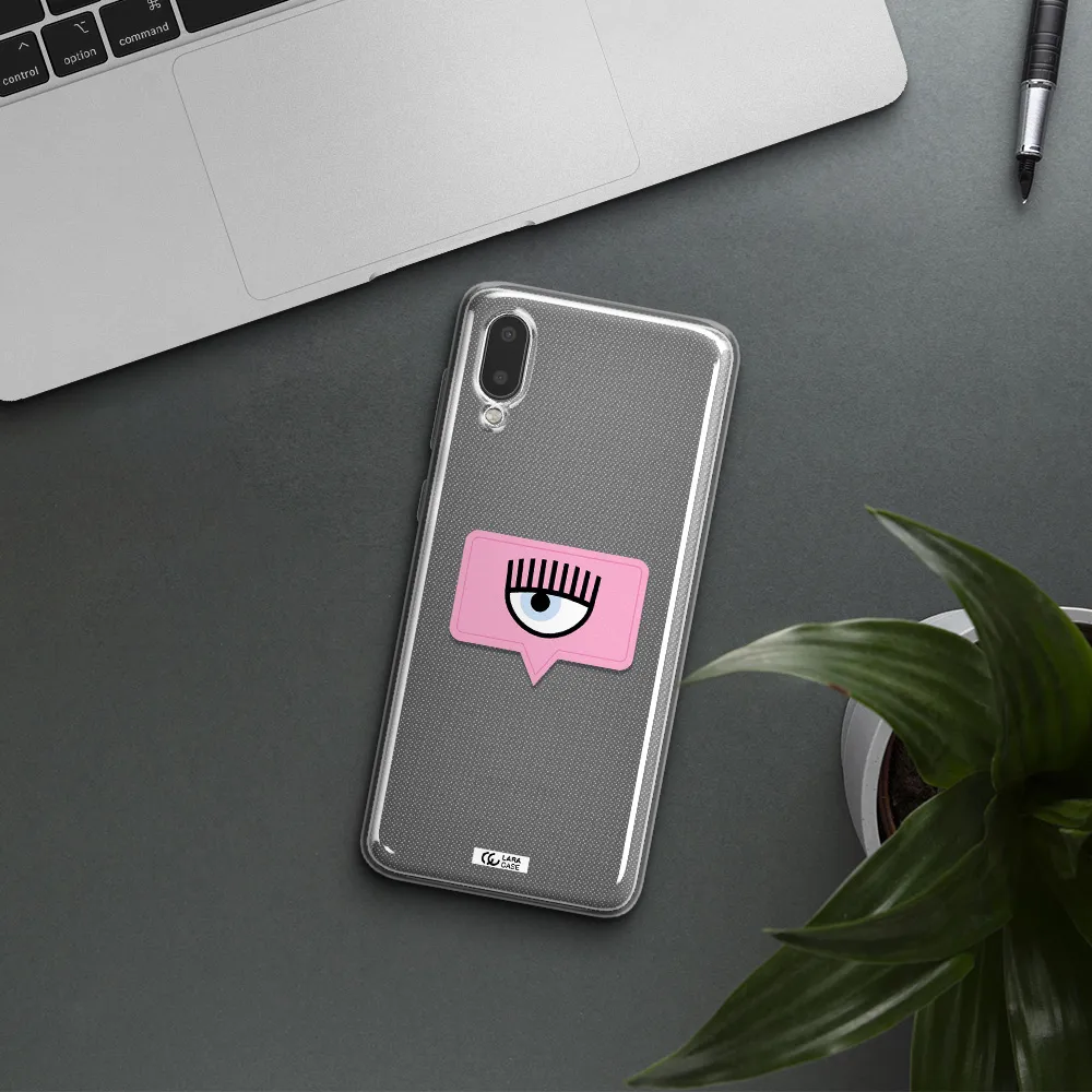 A Pink Chat Bubble With Eye And Eyelashes Samsung A02 Clear Tpu Case