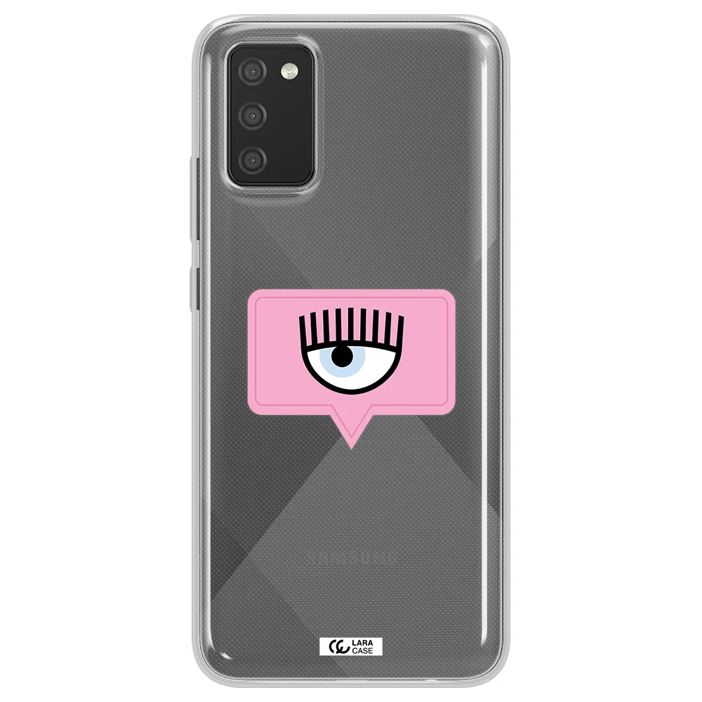 A Pink Chat Bubble With Eye And Eyelashes Samsung A02S Clear Tpu Case