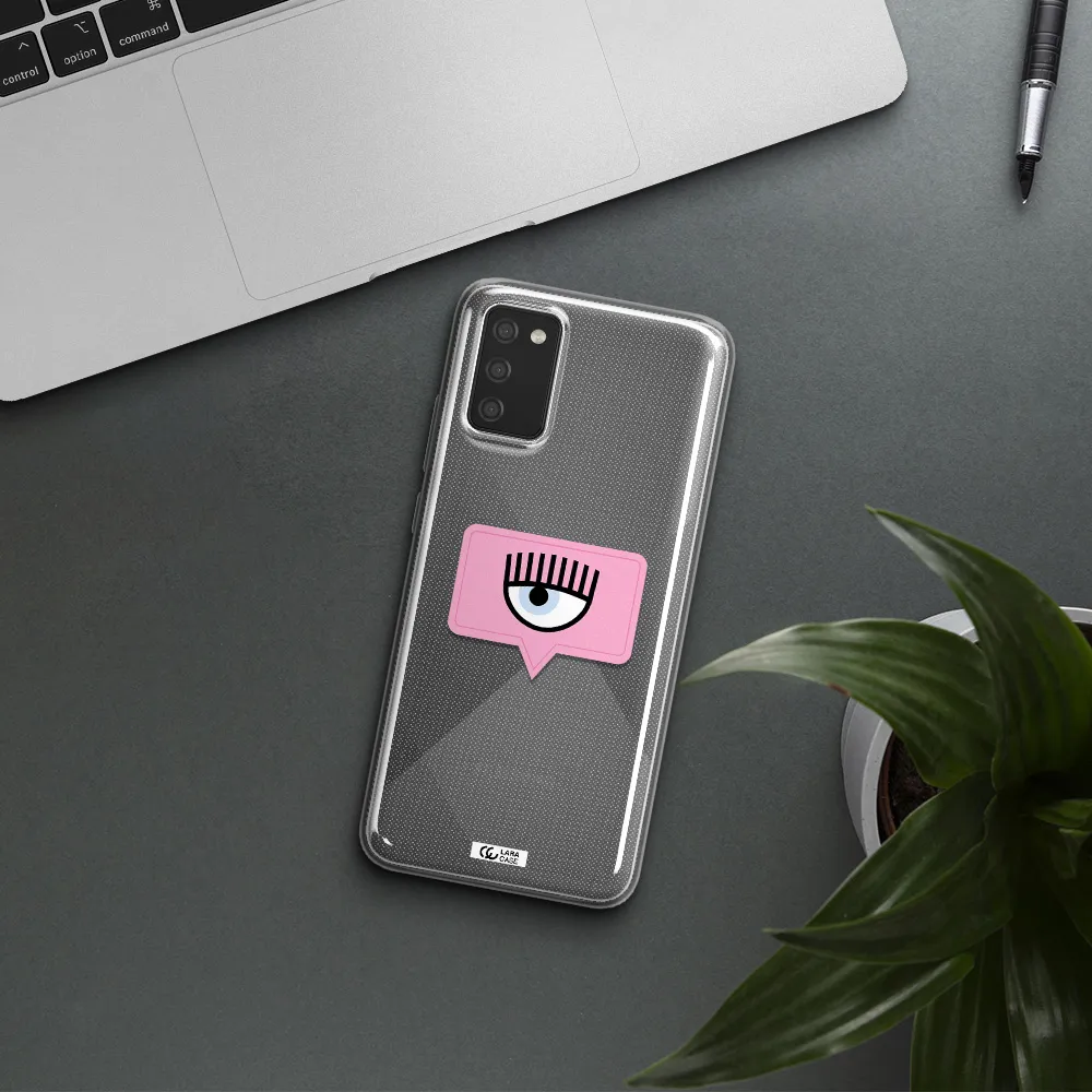 A Pink Chat Bubble With Eye And Eyelashes Samsung A02S Clear Tpu Case