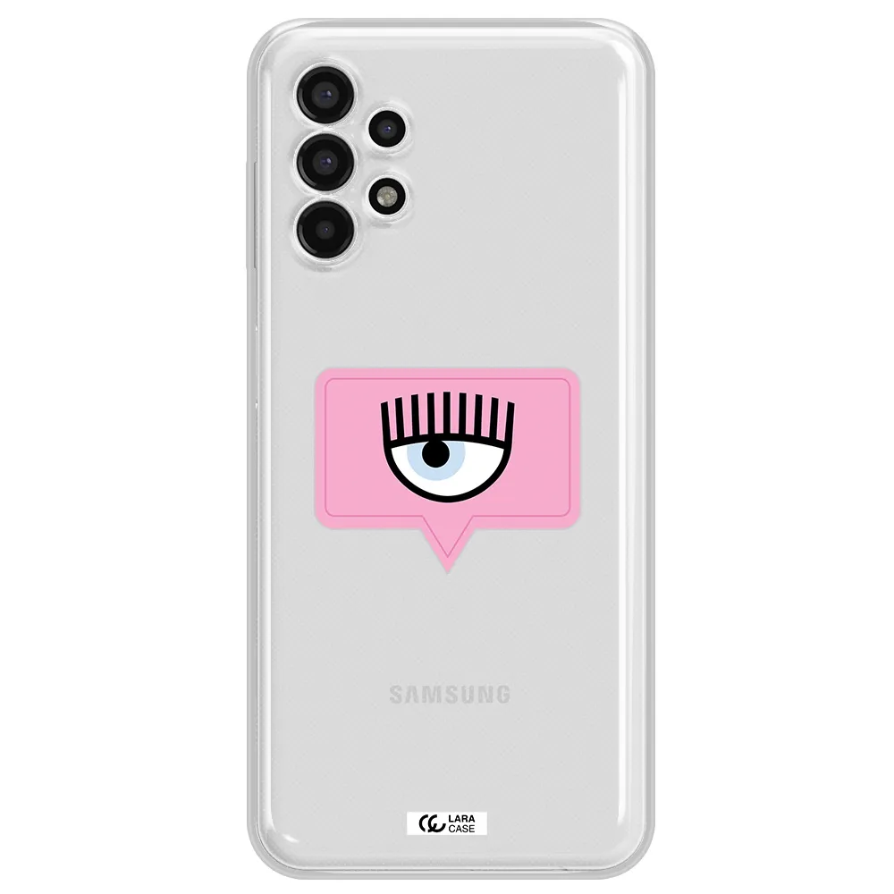 A Pink Chat Bubble With Eye And Eyelashes Samsung A13 4G Clear Tpu Case