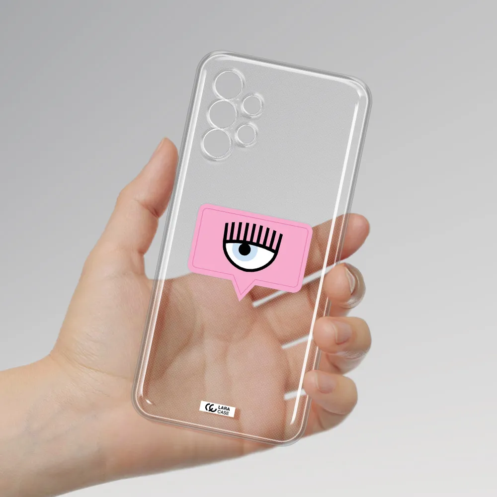 A Pink Chat Bubble With Eye And Eyelashes Samsung A13 4G Clear Tpu Case