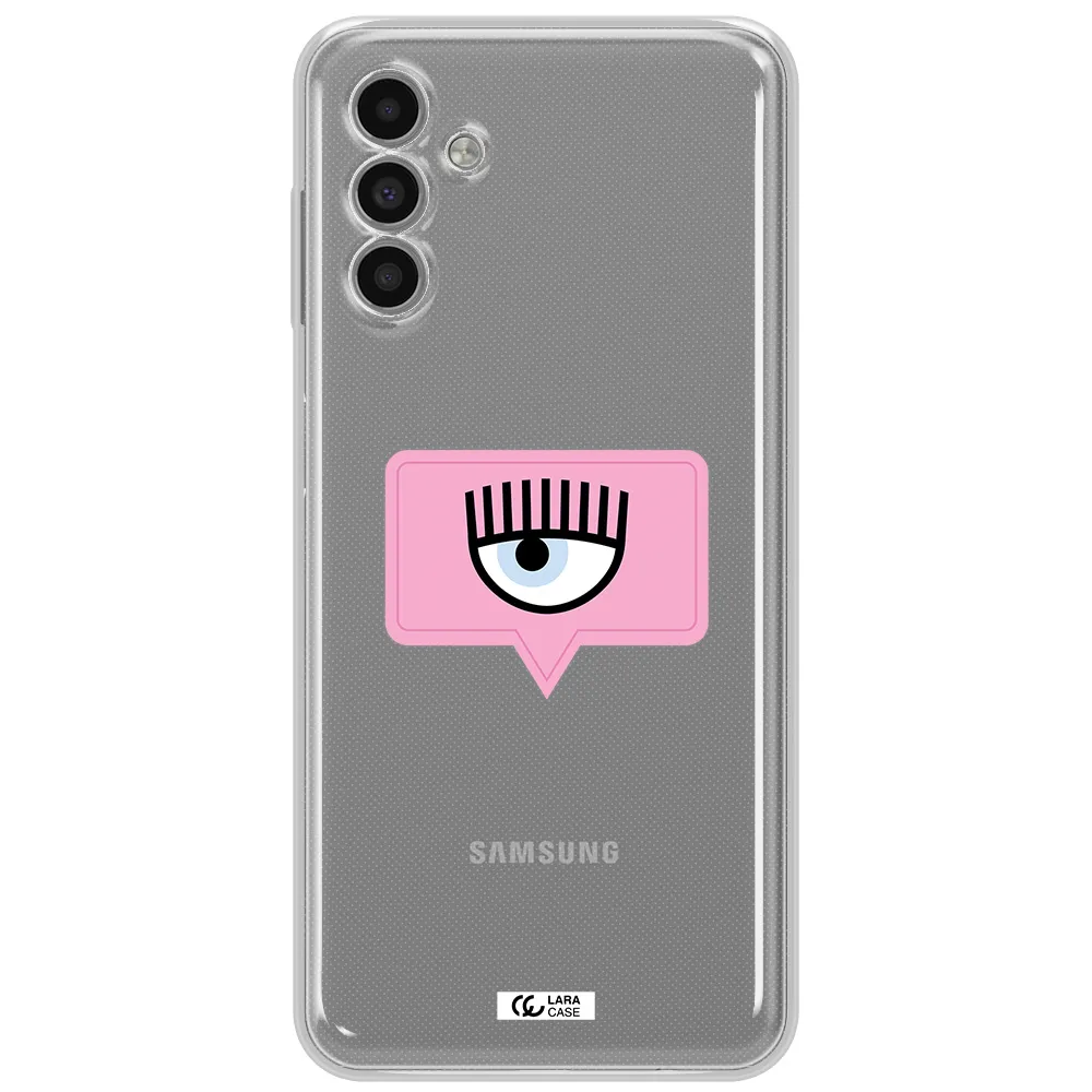 A Pink Chat Bubble With Eye And Eyelashes Samsung A13 5G Clear Tpu Case