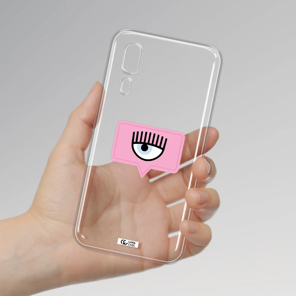 A Pink Chat Bubble With Eye And Eyelashes Samsung A2 Core Clear Tpu Case