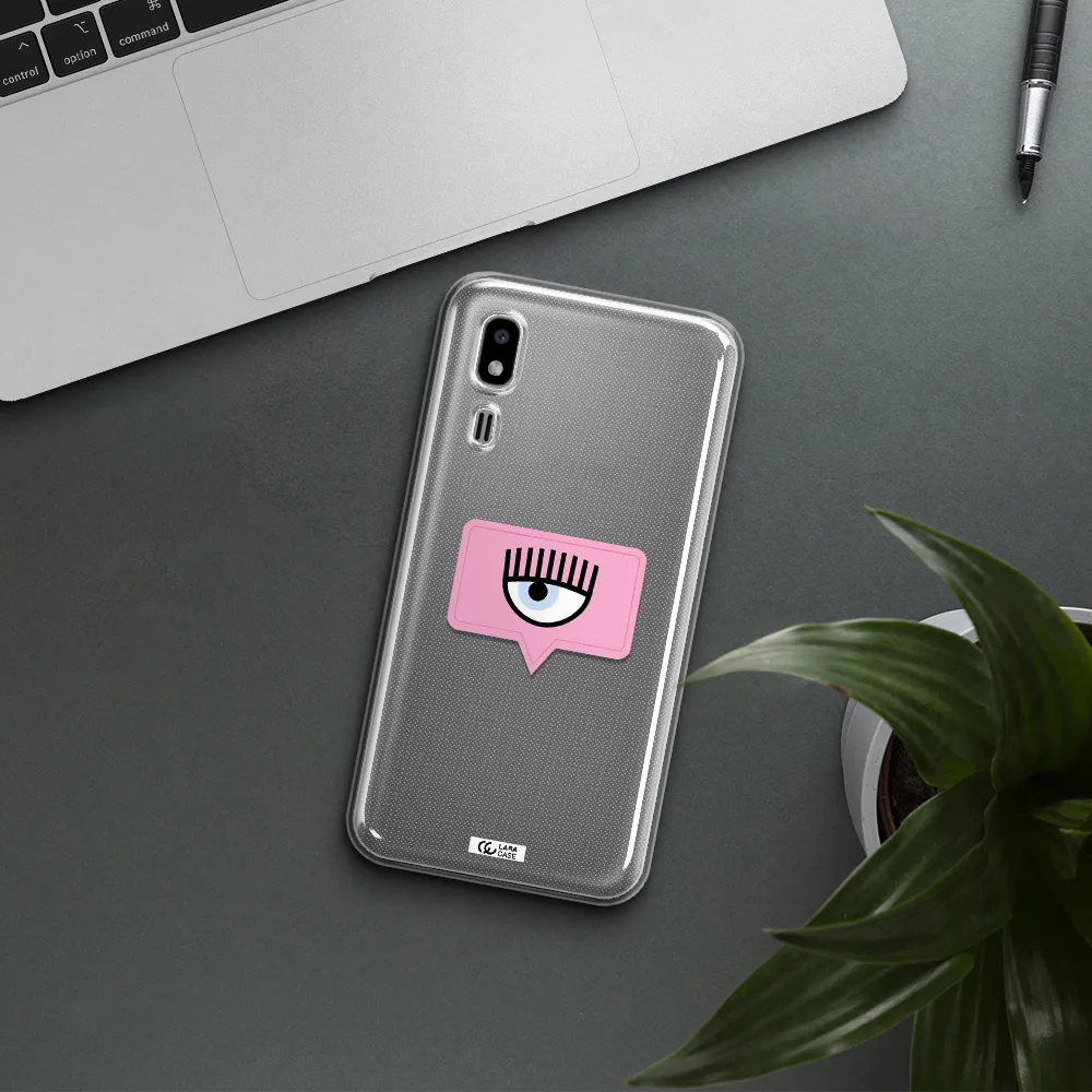A Pink Chat Bubble With Eye And Eyelashes Samsung A2 Core Clear Tpu Case