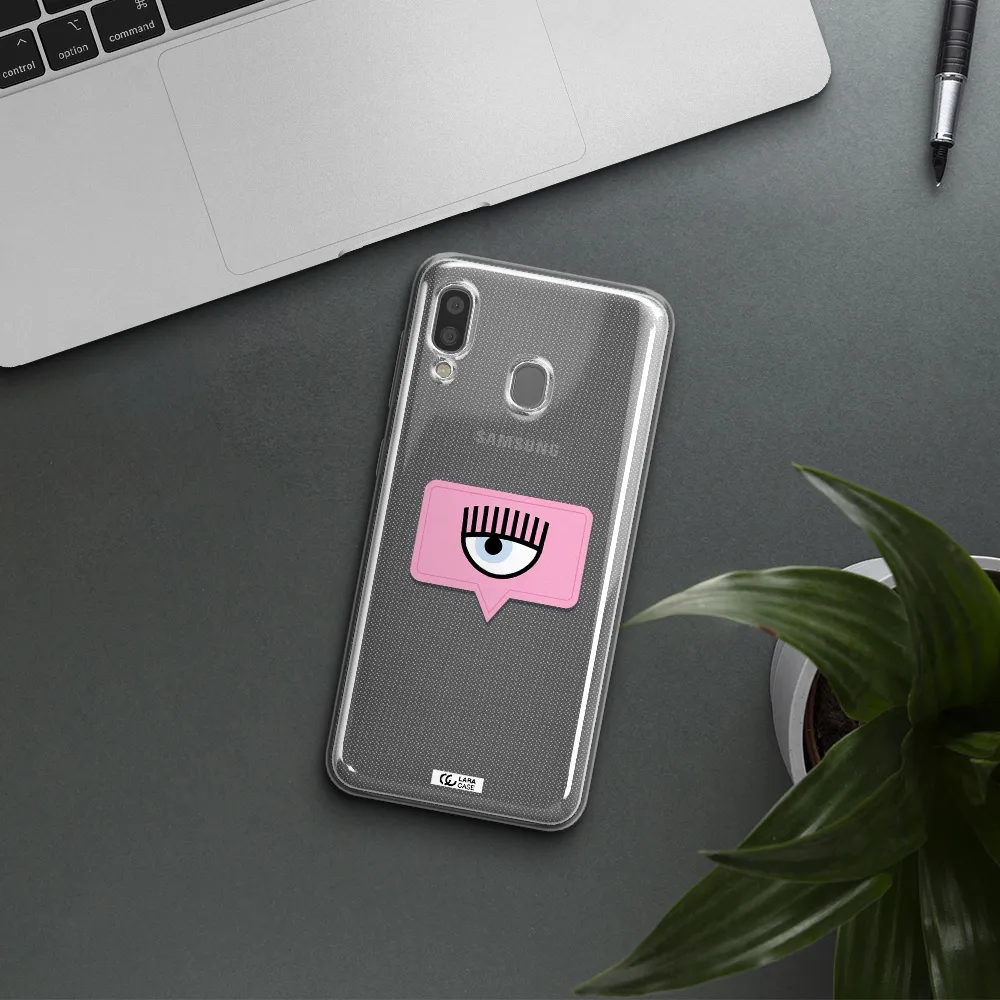 A Pink Chat Bubble With Eye And Eyelashes Samsung A20 Clear Tpu Case