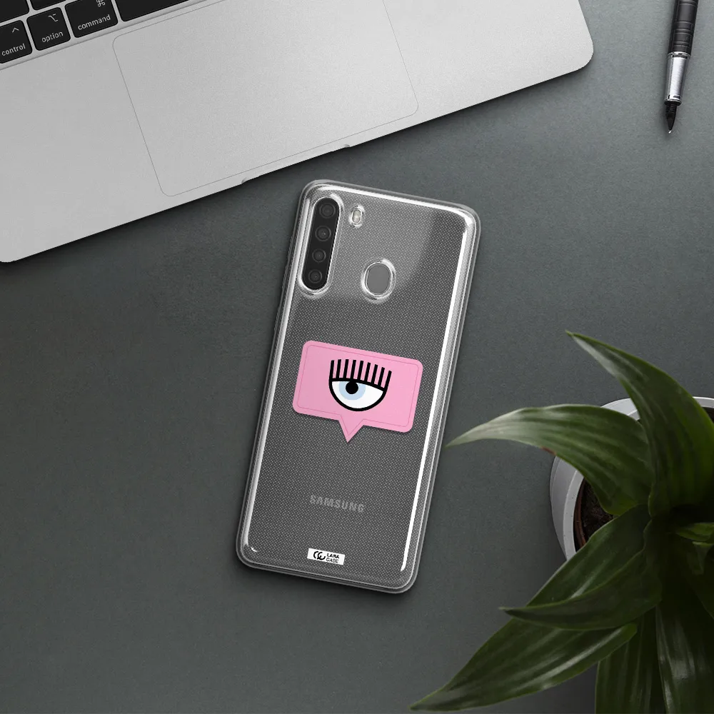 A Pink Chat Bubble With Eye And Eyelashes Samsung A21 Clear Tpu Case