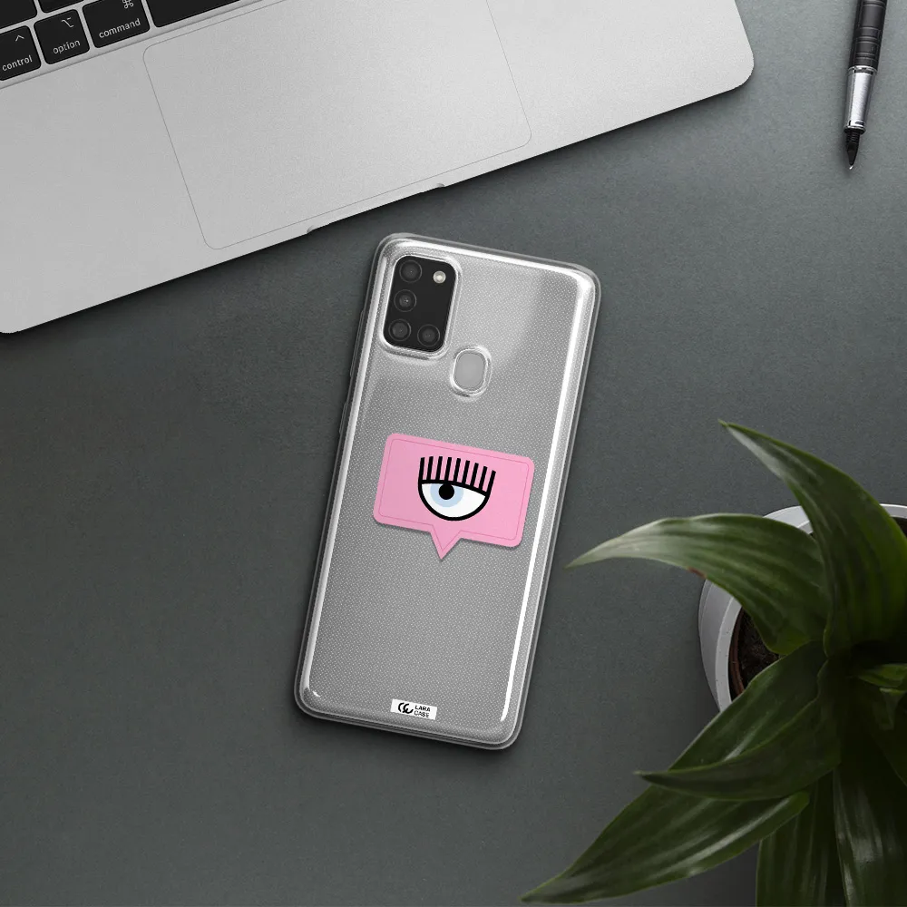 A Pink Chat Bubble With Eye And Eyelashes Samsung A21S Clear Tpu Case