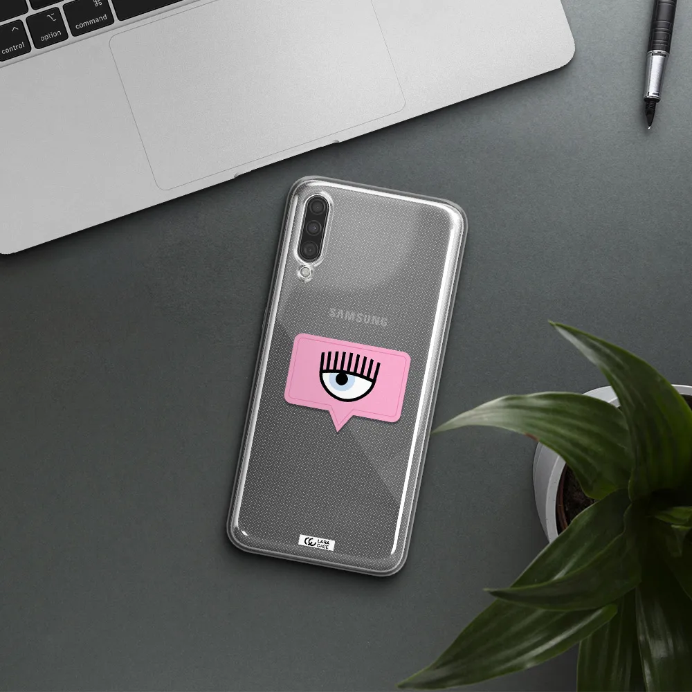 A Pink Chat Bubble With Eye And Eyelashes Samsung A30S Clear Tpu Case