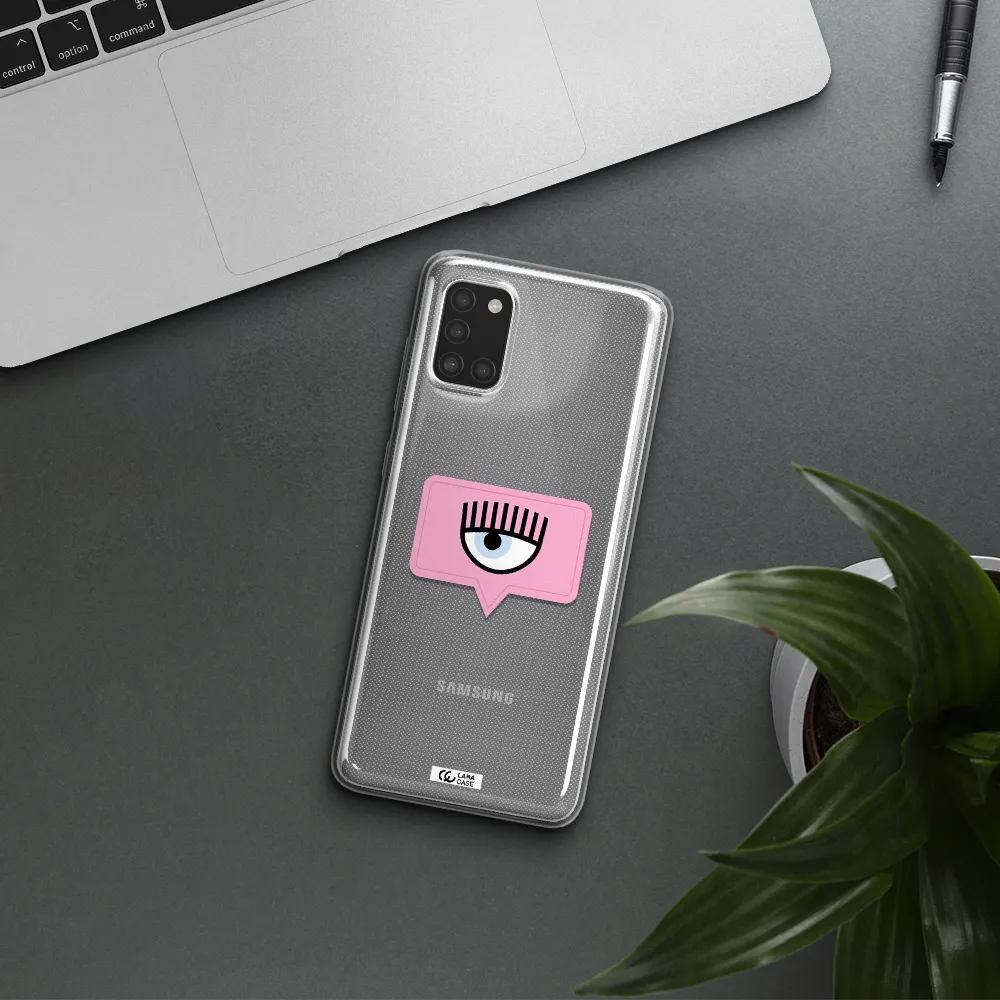 A Pink Chat Bubble With Eye And Eyelashes Samsung A31 Clear Tpu Case