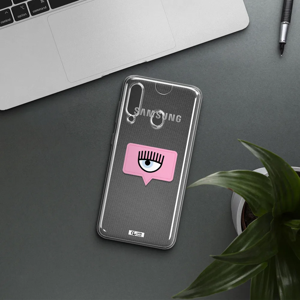 A Pink Chat Bubble With Eye And Eyelashes Samsung A60 Clear Tpu Case
