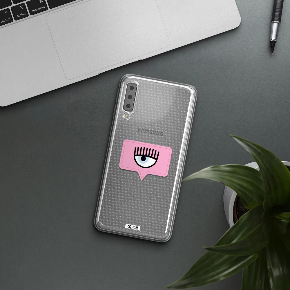 A Pink Chat Bubble With Eye And Eyelashes Samsung A7 2018 Clear Tpu Case