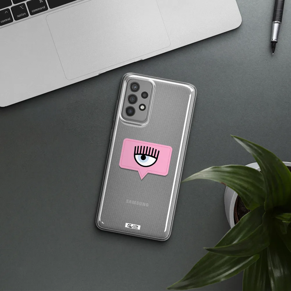 A Pink Chat Bubble With Eye And Eyelashes Samsung A72 Clear Tpu Case