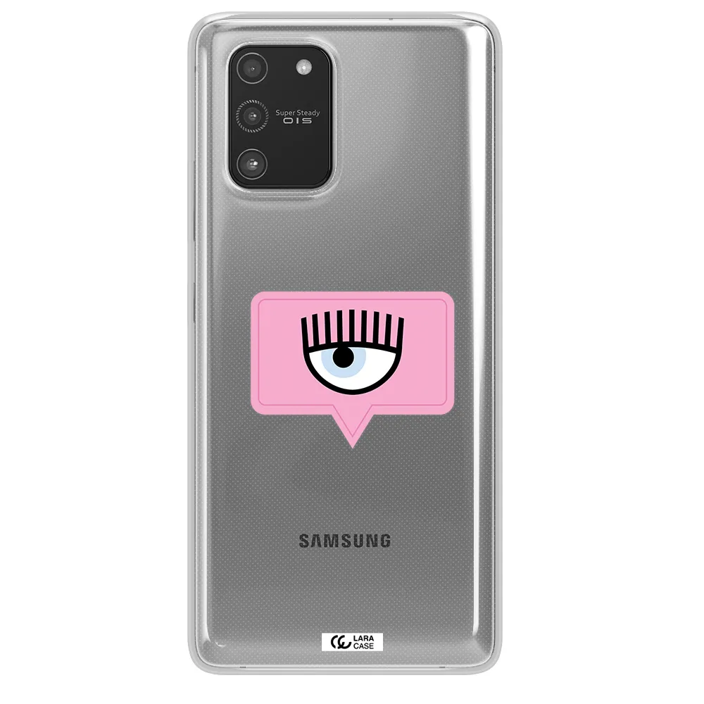 A Pink Chat Bubble With Eye And Eyelashes Samsung A91 Clear Tpu Case