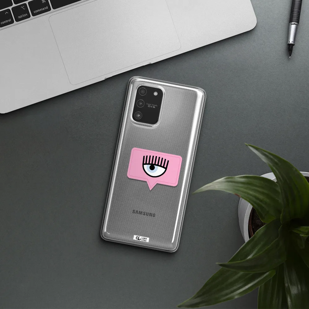 A Pink Chat Bubble With Eye And Eyelashes Samsung A91 Clear Tpu Case