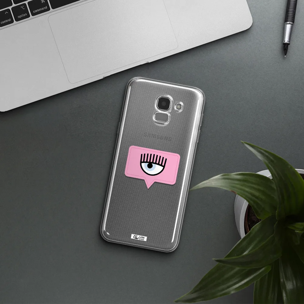 A Pink Chat Bubble With Eye And Eyelashes Samsung J6 Clear Tpu Case