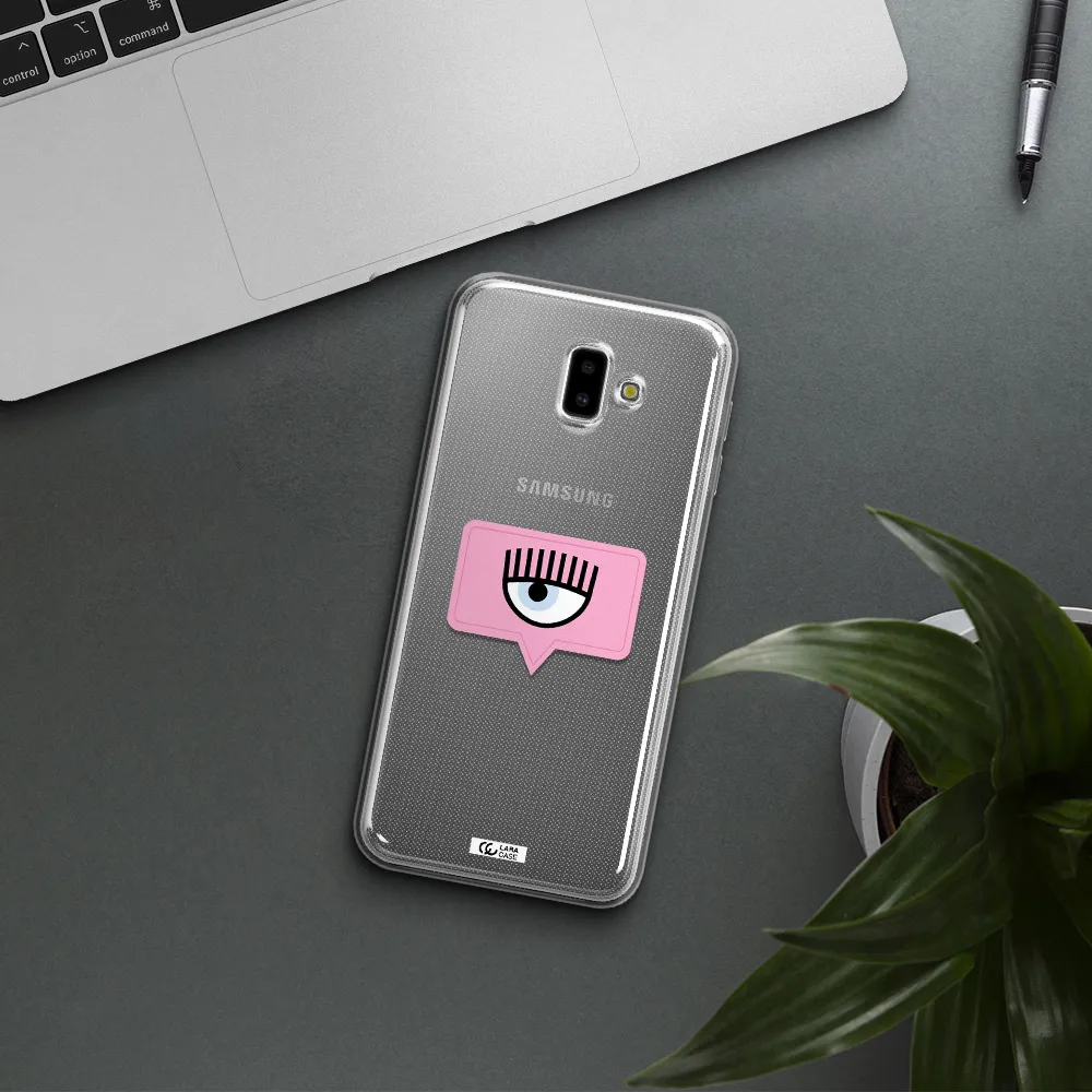 A Pink Chat Bubble With Eye And Eyelashes Samsung J6 Plus Clear Tpu Case