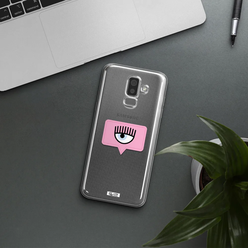 A Pink Chat Bubble With Eye And Eyelashes Samsung J8 Clear Tpu Case