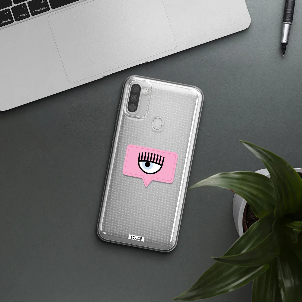 A Pink Chat Bubble With Eye And Eyelashes Samsung M11 Clear Tpu Case