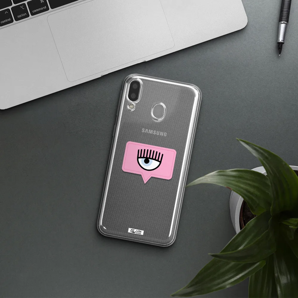 A Pink Chat Bubble With Eye And Eyelashes Samsung M20 Clear Tpu Case