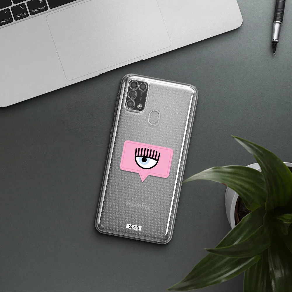 A Pink Chat Bubble With Eye And Eyelashes Samsung M31 Clear Tpu Case