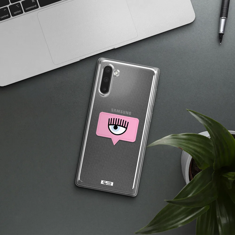 A Pink Chat Bubble With Eye And Eyelashes Samsung Note 10 Clear Tpu Case