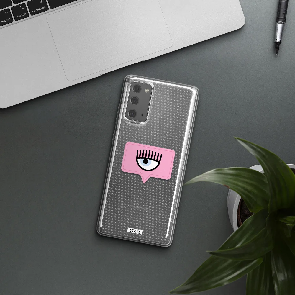 A Pink Chat Bubble With Eye And Eyelashes Samsung Note 20 Clear Tpu Case