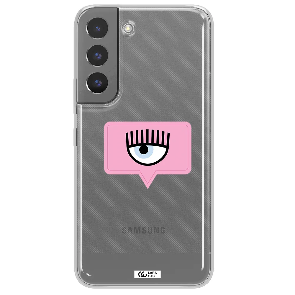 A Pink Chat Bubble With Eye And Eyelashes Samsung S 22 Clear Tpu Case