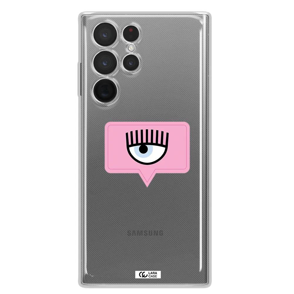 A Pink Chat Bubble With Eye And Eyelashes Samsung S 22 Ultra Clear Tpu Case